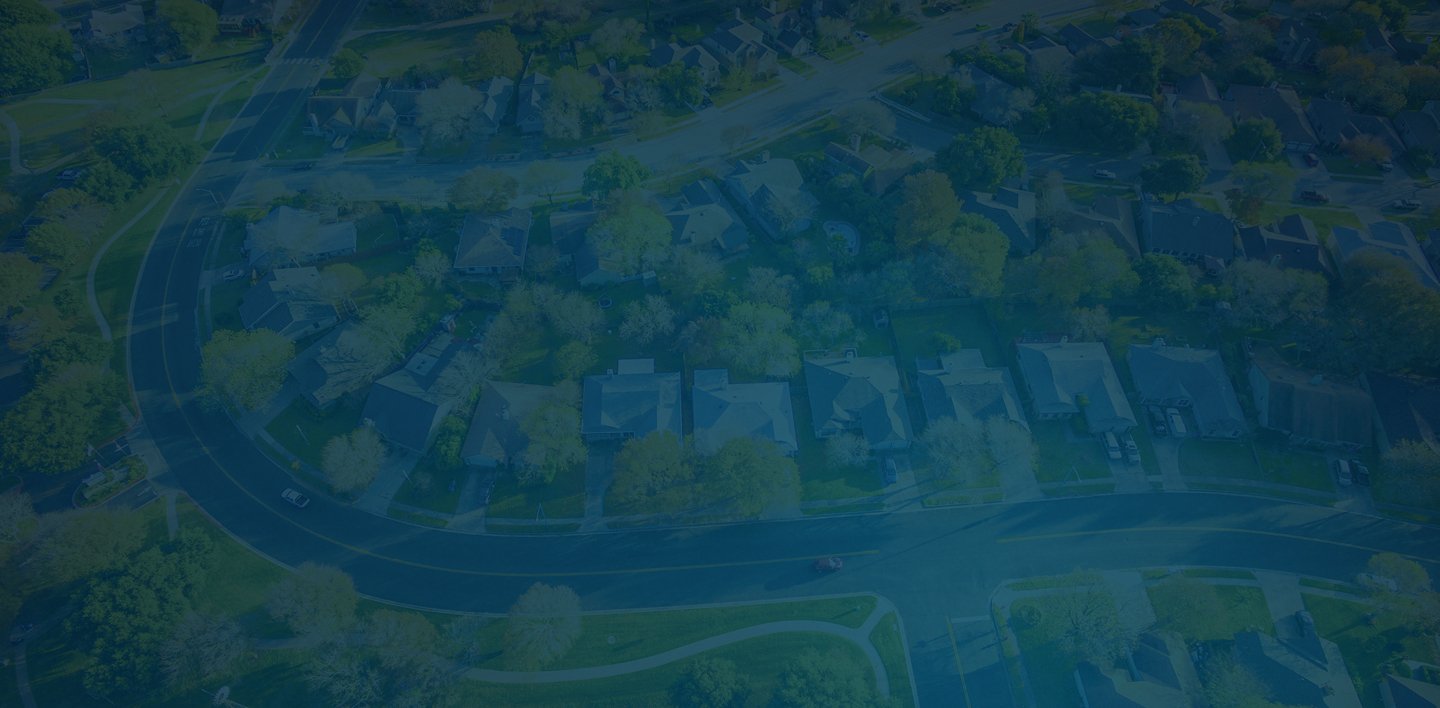 Aerial view of suburban neighborhood.